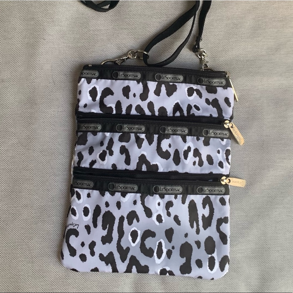 Lesportsac leopard gray 3 zip crossbody